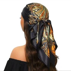 Elegant Black and Gold Patterned Headscarf